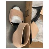 Pair of Strappy Beige and Black High Heels