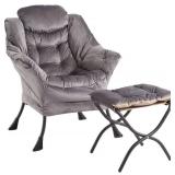 GarveeHome Lazy Chair with Ottoman (Dark Gray)