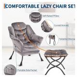 GarveeHome Lazy Chair with Ottoman (Dark Gray)