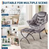 GarveeHome Lazy Chair with Ottoman (Dark Gray)