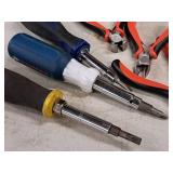Lot of (6) Hand Tools - Small Snips + Pliers (x3), Interchangeable Hex Head Drivers (x3)