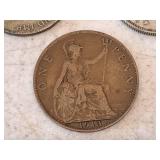 Lot of (3) Coins - 1913 British Penny, 1942 British Half Crown, 1921 British George V, (1) Florin Coin