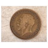 Lot of (3) Coins - 1913 British Penny, 1942 British Half Crown, 1921 British George V, (1) Florin Coin