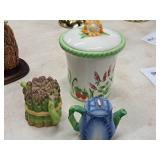 Lot of (3) Home Décor - Floral Container with Lid, Pitchers