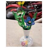 Colored Glass Flowers with Vase