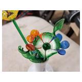 Colored Glass Flowers with Vase