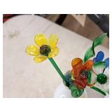 Colored Glass Flowers with Vase