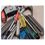 Assorted Hand Tools - Hammers, Screwdrivers, Hex Wrenches, Tape Measure, Putty Knife, Scissors, Ratchets