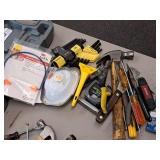 Assorted Hand Tools - Hammers, Screwdrivers, Hex Wrenches, Tape Measure, Putty Knife, Pliers, Ear Protection, Face Mask