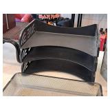 Lot of (5) Desk Organizers - Plastic Stackable (x3) and Metal (x2)