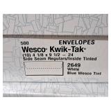 Lot of (2 Boxes) Envelopes | 24# |  Side Seam Regulars | White, Blue Wesco Tint 4-1/8"x9-1/2" - Wesco® Kwik-Tak® 500-count ( 1000 total items )