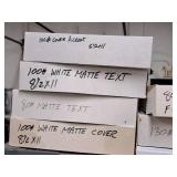 Lot of (1 Shelf / 11 Items) Assorted Paper Stock - 80# Cover Brilliant White, 100# Avon Brilliant White Classic Linen Cover, 80# Fiber Cover, 130# White Cover, 100# Cover Accent, 100# White Matte Text