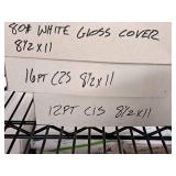 Lot of (1 Shelf / 12 Items) Assorted Paper Stock - 80# White Gloss Cover, 16pt C2S, 12pt C1S, 80# White Gloss Cover, 100# Gloss Cover, 12pt C1S Hi-Gloss Bindacote/Kromecote, 14pt Tango C1S, 14pt Tango