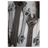 Set of 9 Mixed Adjustable Wrenches and Pipe Wrenches