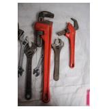 Set of 9 Mixed Adjustable Wrenches and Pipe Wrenches