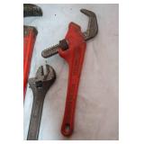 Set of 9 Mixed Adjustable Wrenches and Pipe Wrenches