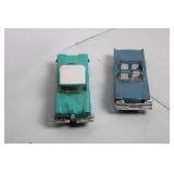 Set of 2 Vintage 1958 Edsel Toy Cars - Green and Blue Convertibles