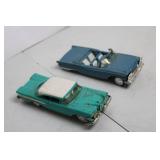 Set of 2 Vintage 1958 Edsel Toy Cars - Green and Blue Convertibles