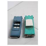 Set of 2 Vintage 1958 Edsel Toy Cars - Green and Blue Convertibles