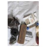 Collection of Assorted Drill Bits, Levels, and Hand Tools