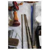 Collection of Assorted Drill Bits, Levels, and Hand Tools