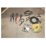 Automotive Accessory Lot with Recovery Strap, Jumper Cables, and Heat Shield