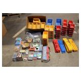 Collection of Plastic Storage Bins and Hardware Supplies