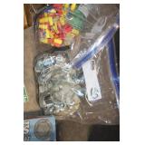 Collection of Plastic Storage Bins and Hardware Supplies