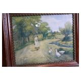 Vintage Framed Pastoral Painting with Wooden Frame