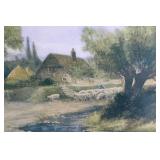 Vintage Framed Pastoral Painting with Wooden Frame