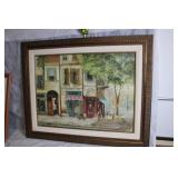 Framed Street Scene Print of Paris CafÃ©s and Shops
