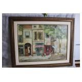 Framed Street Scene Print of Paris CafÃ©s and Shops