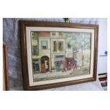Framed Street Scene Print of Paris CafÃ©s and Shops
