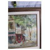 Framed Street Scene Print of Paris CafÃ©s and Shops