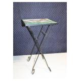 Folding Metal Plant Stand with Mosaic Butterfly Design