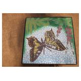 Folding Metal Plant Stand with Mosaic Butterfly Design