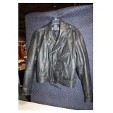 Black Leather Motorcycle Jacket by Leather King Size 46