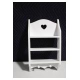 White Wooden Wall Shelf with Heart Cutout and Pegs