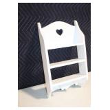 White Wooden Wall Shelf with Heart Cutout and Pegs