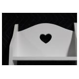 White Wooden Wall Shelf with Heart Cutout and Pegs