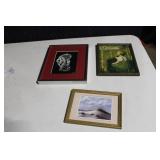 Set of 3 Framed Artworks - Cats, Child Nature, and Beach Scene