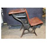 Vintage Wood and Metal School Desk with Attached Chair