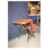 Vintage Wood and Metal School Desk with Attached Chair
