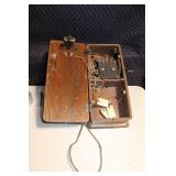 Vintage Wooden Wall Crank Telephone with Handset