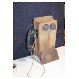 Antique Wall-Mounted Wooden Hand Crank Telephone