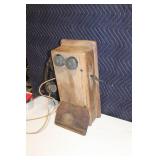 Antique Wall-Mounted Wooden Hand Crank Telephone