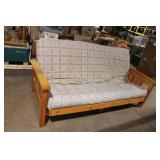 Wooden Futon Sofa Bed with Plaid Mattress