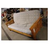 Wooden Futon Sofa Bed with Plaid Mattress