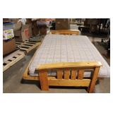 Wooden Futon Sofa Bed with Plaid Mattress