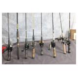 Collection of 8 Used Fishing Rods with Reels